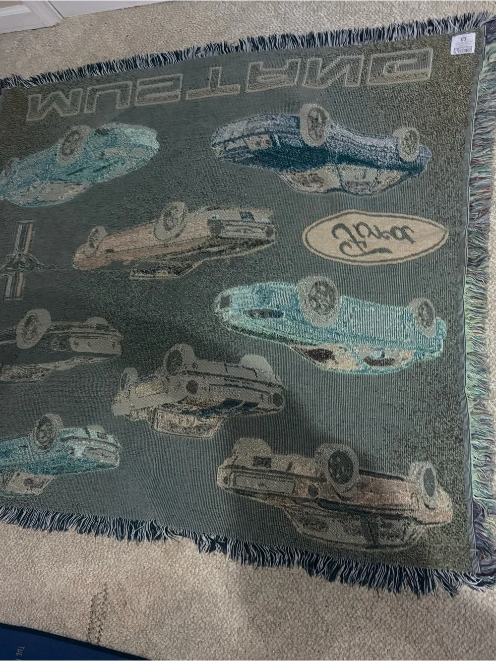 Ford Grey Throw with Multi-Colored Mustang Cars